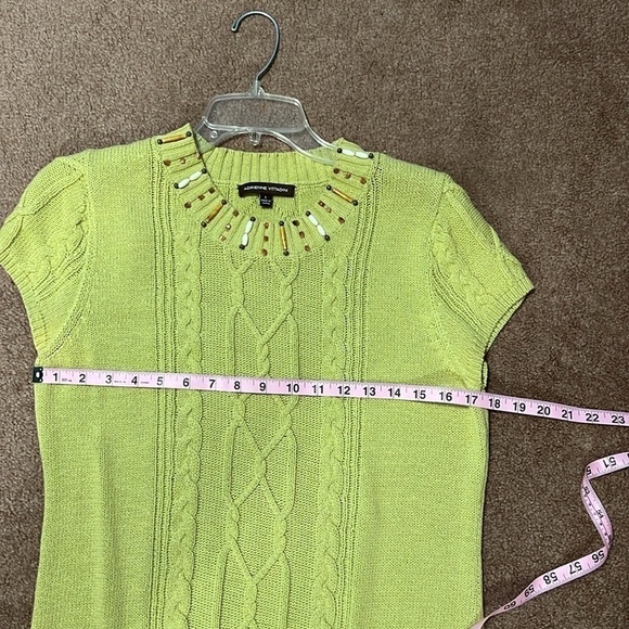 Adrienne Vittadini green sweater, pullover, round drew neck, cap sleeves Size L - Picture 10 of 11